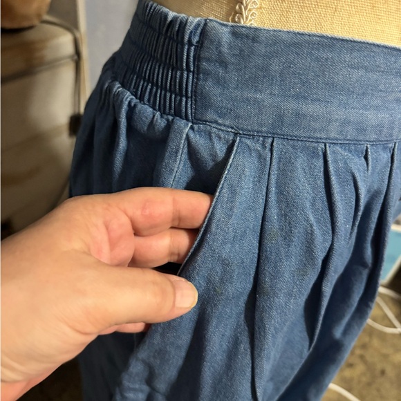 Karen Scott Denim Blue A-Line Skirt midi button down pockets small - Picture 4 of 8